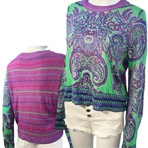 NWT Free People New Age Sweater - Purple/Green Boho (L)